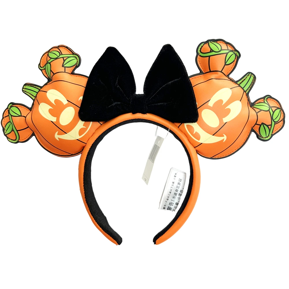 Disney pumpkin Mickey Minnie Headband Adults/Child Disneyland PU Leather Bow Ear Women Christmas Gifts image 3