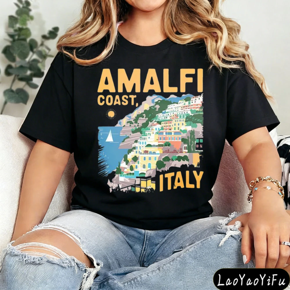 Amalfi Coast Shirt Italy Coastal Adventure T-Shirt Italian Beach Resort Clothing Women Daily Life Fashion Casual Cotton Tee Tops