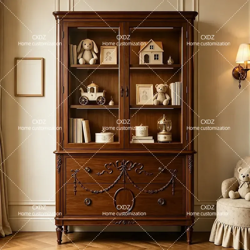American Rural Solid Wood Wine Cabinet Living Room Display Cabinet Carved Locker Custom Furniture