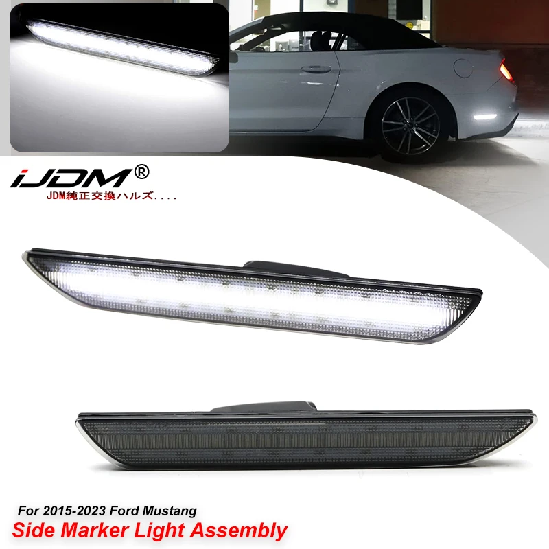 For Ford Mustang 2015-2023 Clear & Smoked Lens LED Side Marker Lamp Red Rear Side Fender Lights
