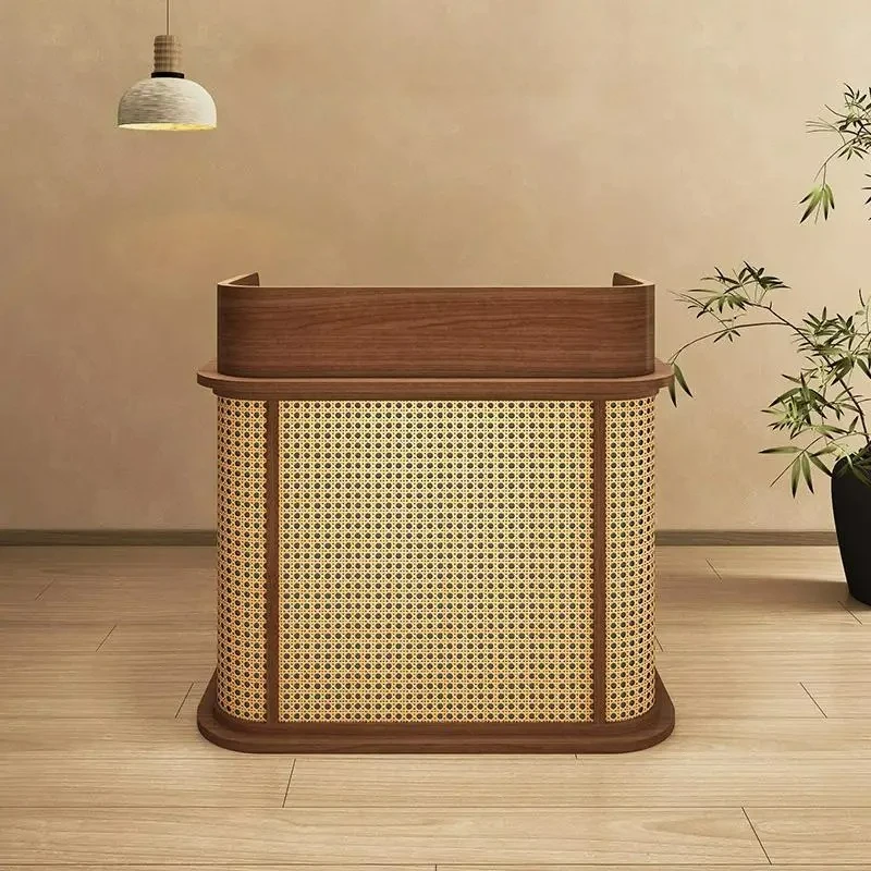 Customizable Banchi reception dal design in legno Reception Banchi reception eleganti a forma di L di alta qualità Banco da lavo