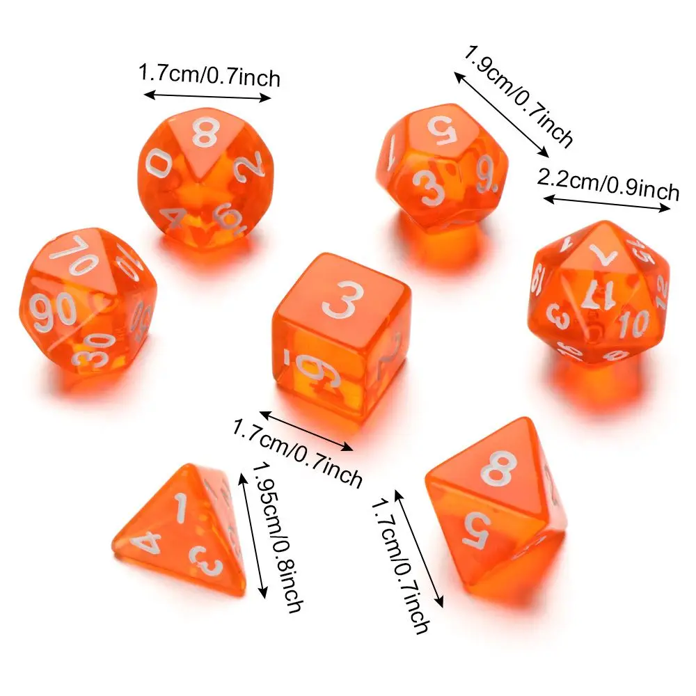 7ชิ้น/เซ็ต Polyhedral 7-Die Dice เกมกระดานสำหรับ TRPG DND อุปกรณ์เสริม D4 D6 D8 D10 D12 D20ลูกเต๋าสำหรับเกมกระดานการ์ดเกมคณิตศาสตร์