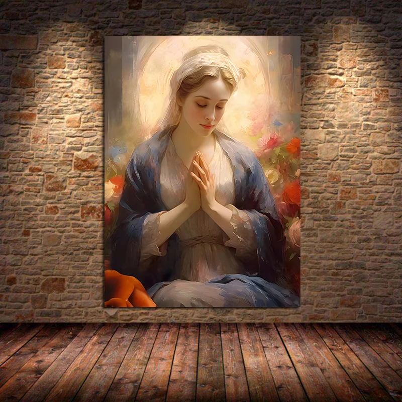 Vintage Blessed Virgin Mary with The Child Catholic Christian Prayer Art Poster Canvas Painting Wall Prints Picture Home Decor