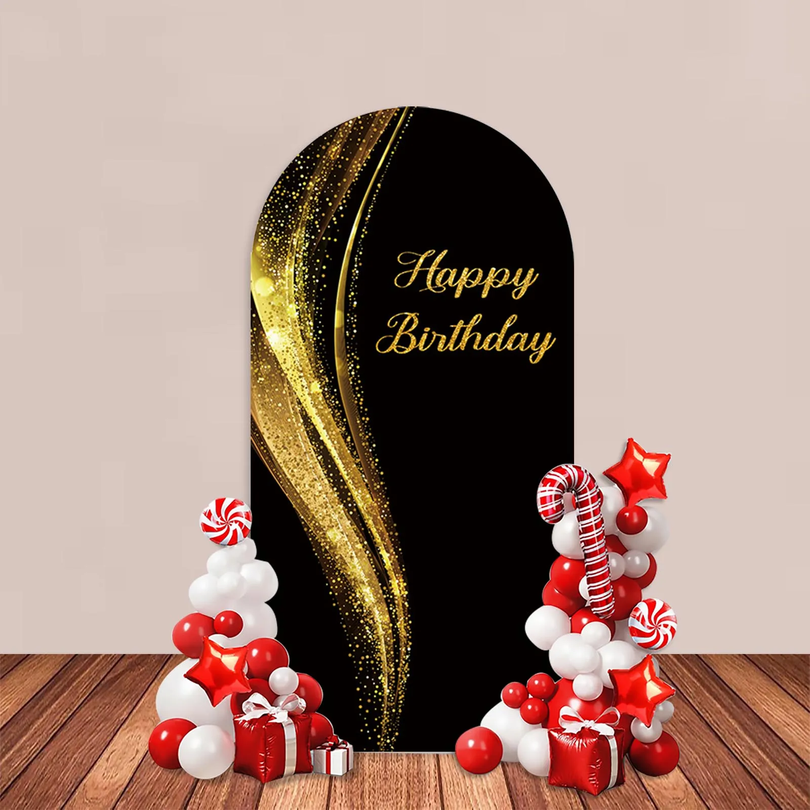 AIBIIN Birthday Arch Backdrop Cover Black Gold Shimmer Birthday Party Decor Women Men Cake Photozone Photography Background