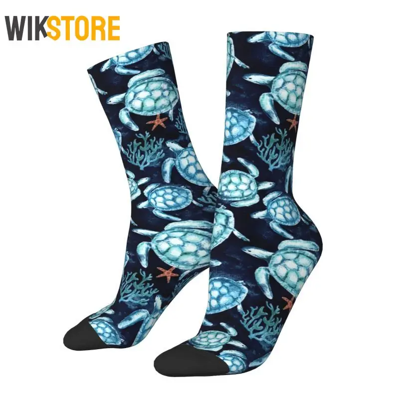 Funny Ocean Blue Turtles Socks Men Women Male Sea Animal Footballs Non-Slip Running Sport Socks