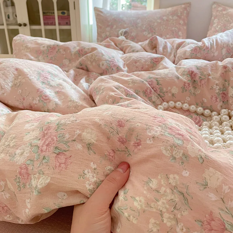 3/4Pcs Set Floral And Polka Dot Print Styles Duvet Cover Bed Sheet Pillowcase Full-Size Bedspread Set 1.5-Sleeper Bedding Set