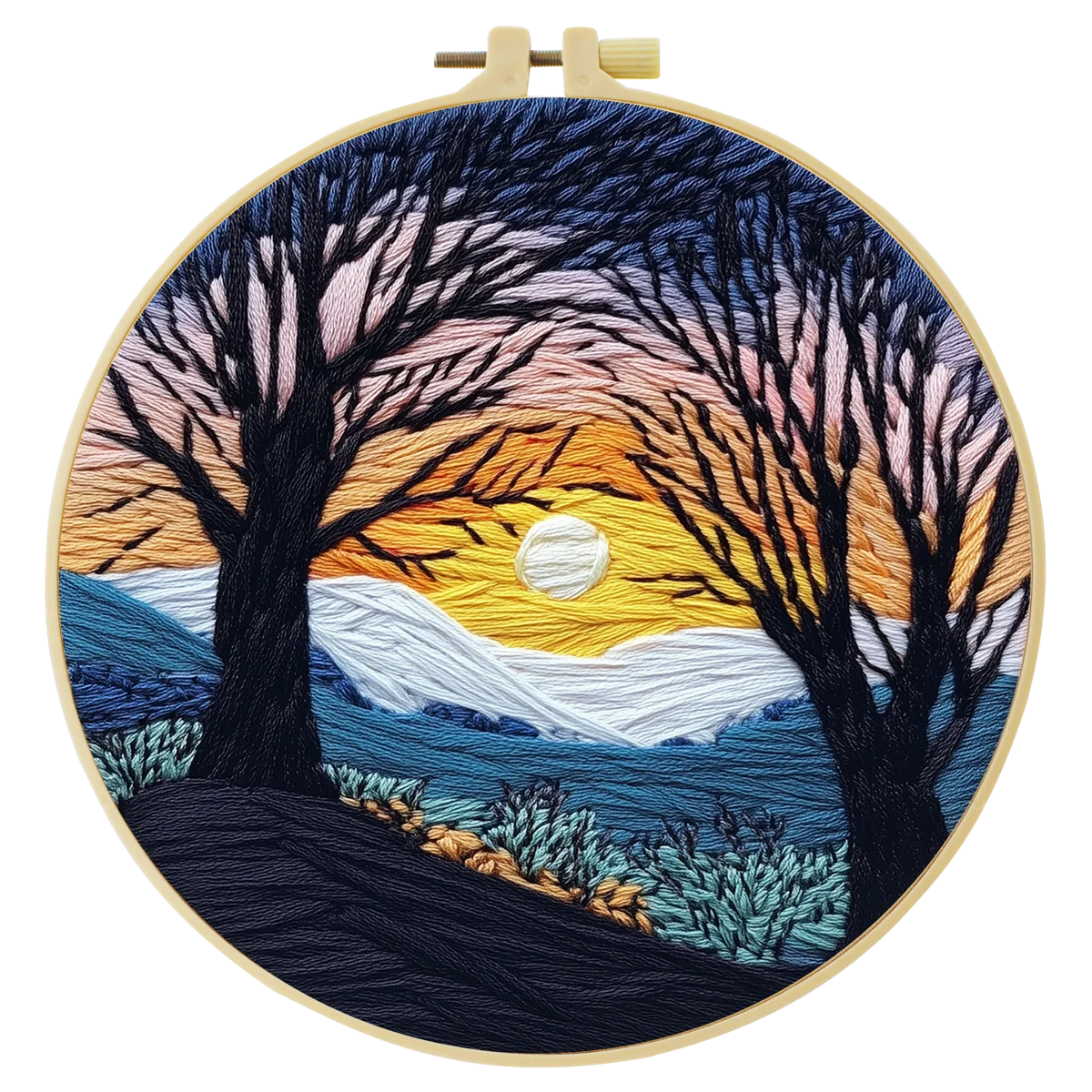 1 Stück 20X20CM/15X15CM 7,87/6,3 Zoll Sonnenuntergang Stickerei Starter-Kit DIY-Kit DIY-Stickerei-Set für Anfänger – Detail 2