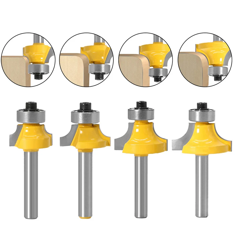 4 Pcs 8mm Shank Roundover Router Bit Set - Woodworking Milling Cutter for Edge Rounding and Chamfering