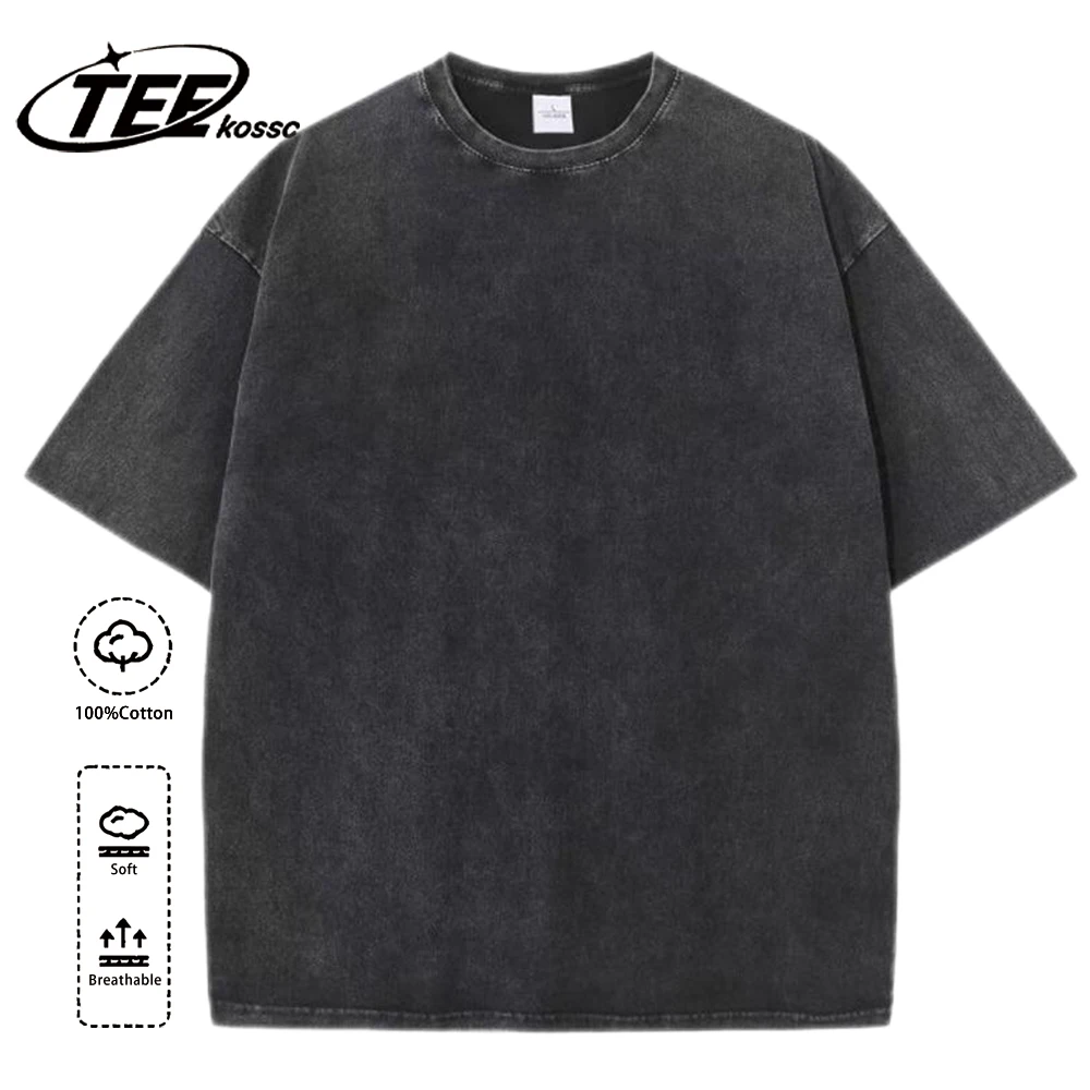 230g Baumwolle Retro Punk T-Shirt Drop Schulter Ärmel Männer Frauen Vintage Kurzarm T-Shirts einfarbige Hip Hop lose T-Shirts – Detail 11