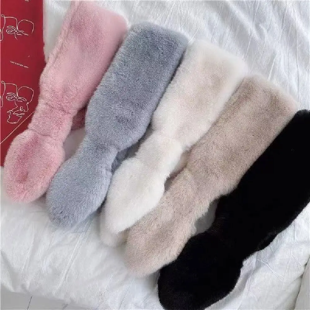 Cachecol de Pele de Coelho Falsa para Mulheres, Aquece, Cachecol de Inverno Colorido, Elegante e Plush