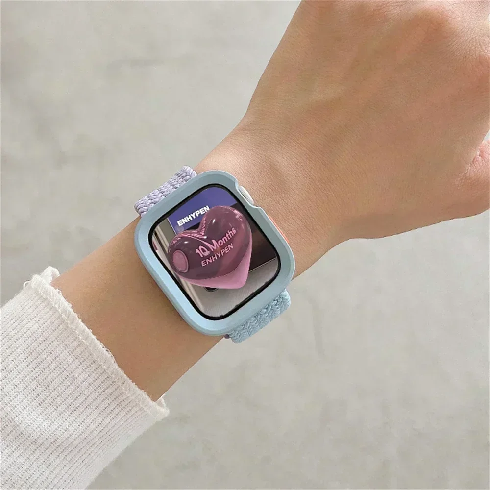 Candy Silicone Case+Strap For Apple Watch Series 9 8 7 45mm 41mm Band SE 6 5 4 44mm 40mm Nylon correa Strap iwatch Ultra 2 49mm image 5