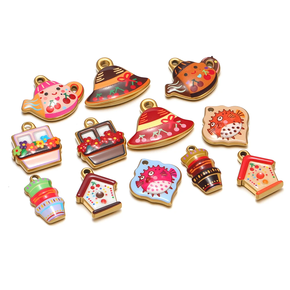 4 Stück Edelstahl-Emaille Niedliche Anhänger Kirsch-Anhänger DIY Kinder-Schmuck Halsketten-Zubehör Kindergeschenke Ohrring-Herstellung – Detail 3