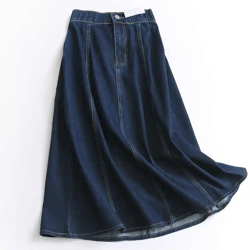 

Fashion Blue Elastic Waisted A-line Skirt Summer Retro Versatile Loose Long Skirt 2025 New Korean Casual Folding Denim Skirts