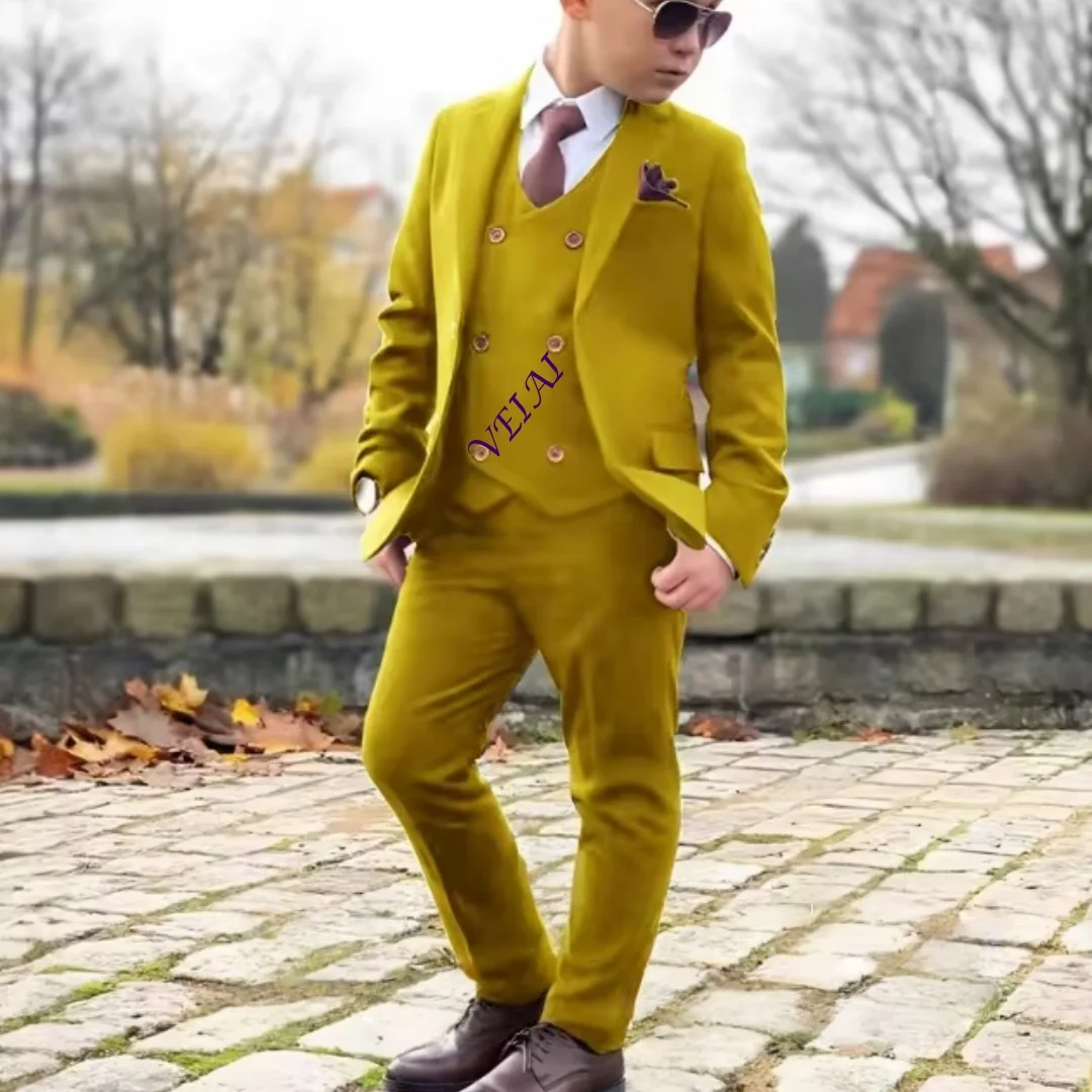Boys Suit 3 Piece Set (Jacket Pants Vest) Formal Style Blazer for Kids Wedding Tuxedo Custom Colors 2-16 Years view 2