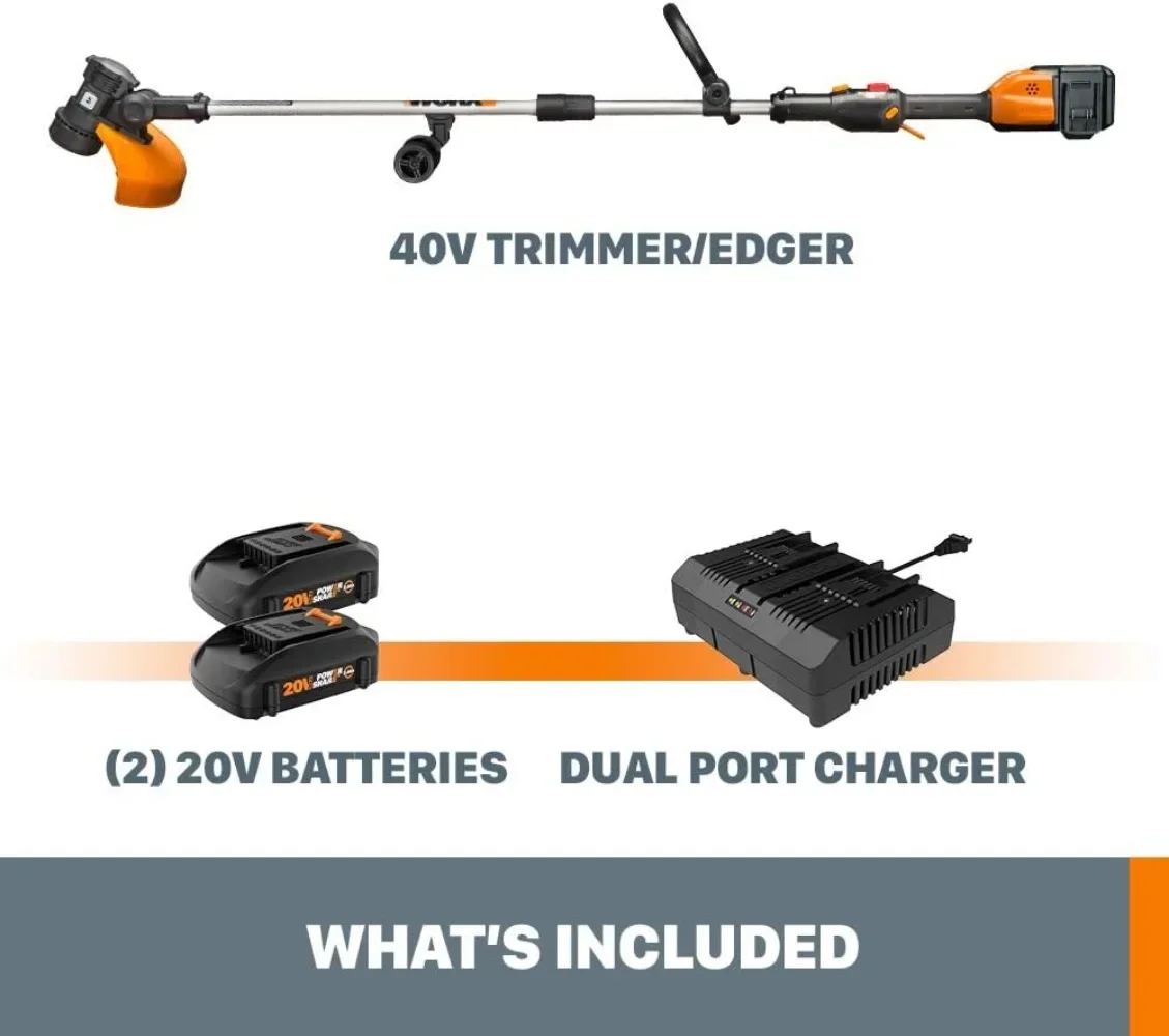 String Trimmer Cordless, Edger 40V Power Share Weed Trimmer 13" (2 Batteries & Charger Included) WG184