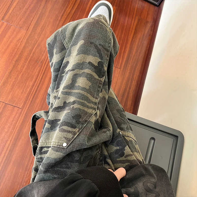 

Camouflage Workwear Jeans Men's Summer American Trendy High Street Loose Wide Leg Long Pants Straight Cut Casual Trousers