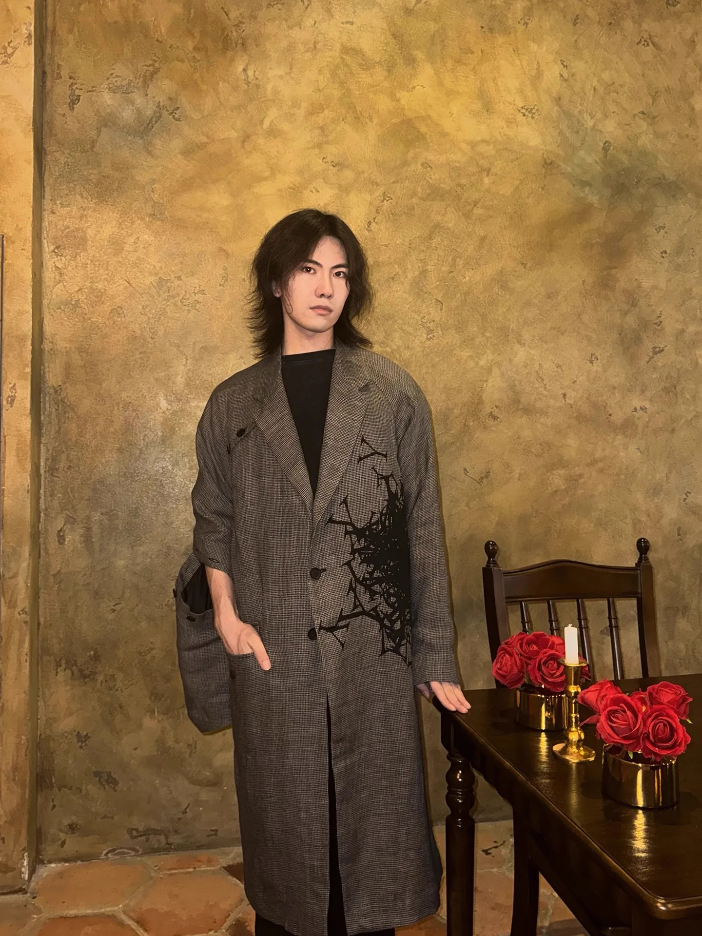 Мужской плащ FANDISHI из смеси шерсти с принтом