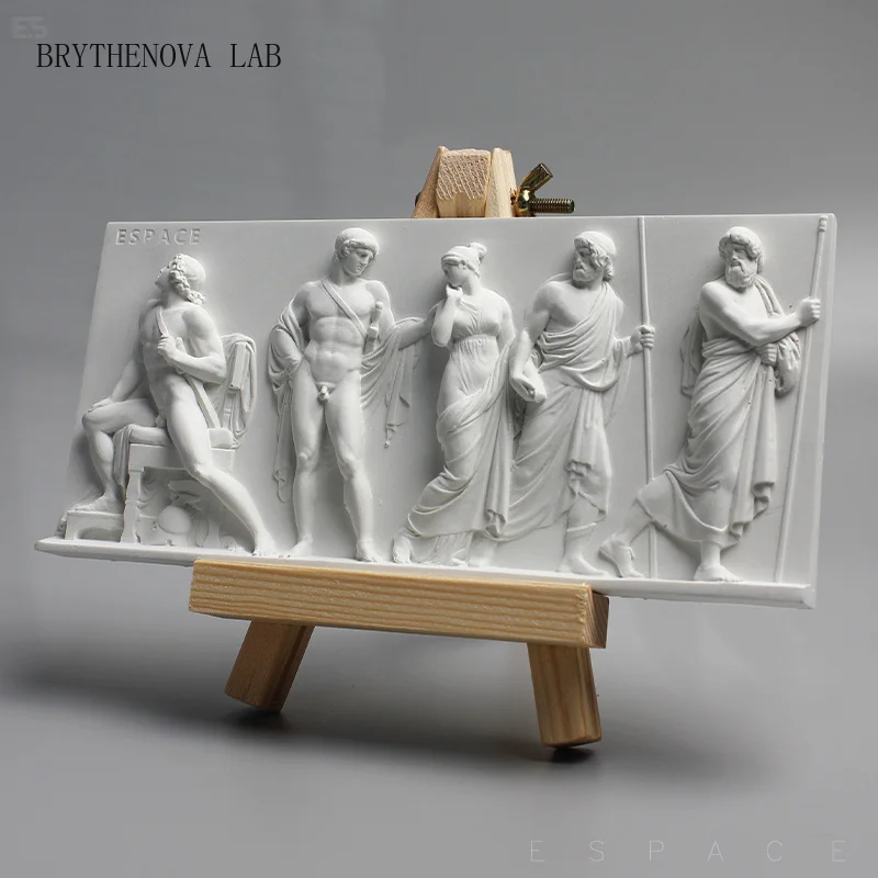 Retro Greek three-dimensional relief mural, modern minimalist Foyer Home Desktop Decoration, Cement Figure Sculpture Ornaments