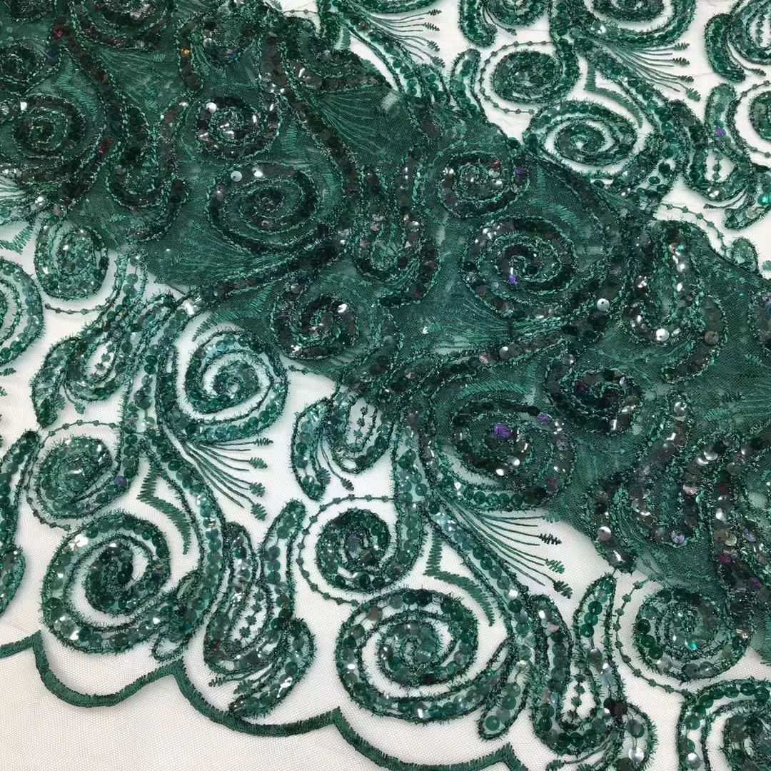 New 7mm sequin + wool rope embroidery lace new style, high-end African fashion cheongsam dress evening dress fabric