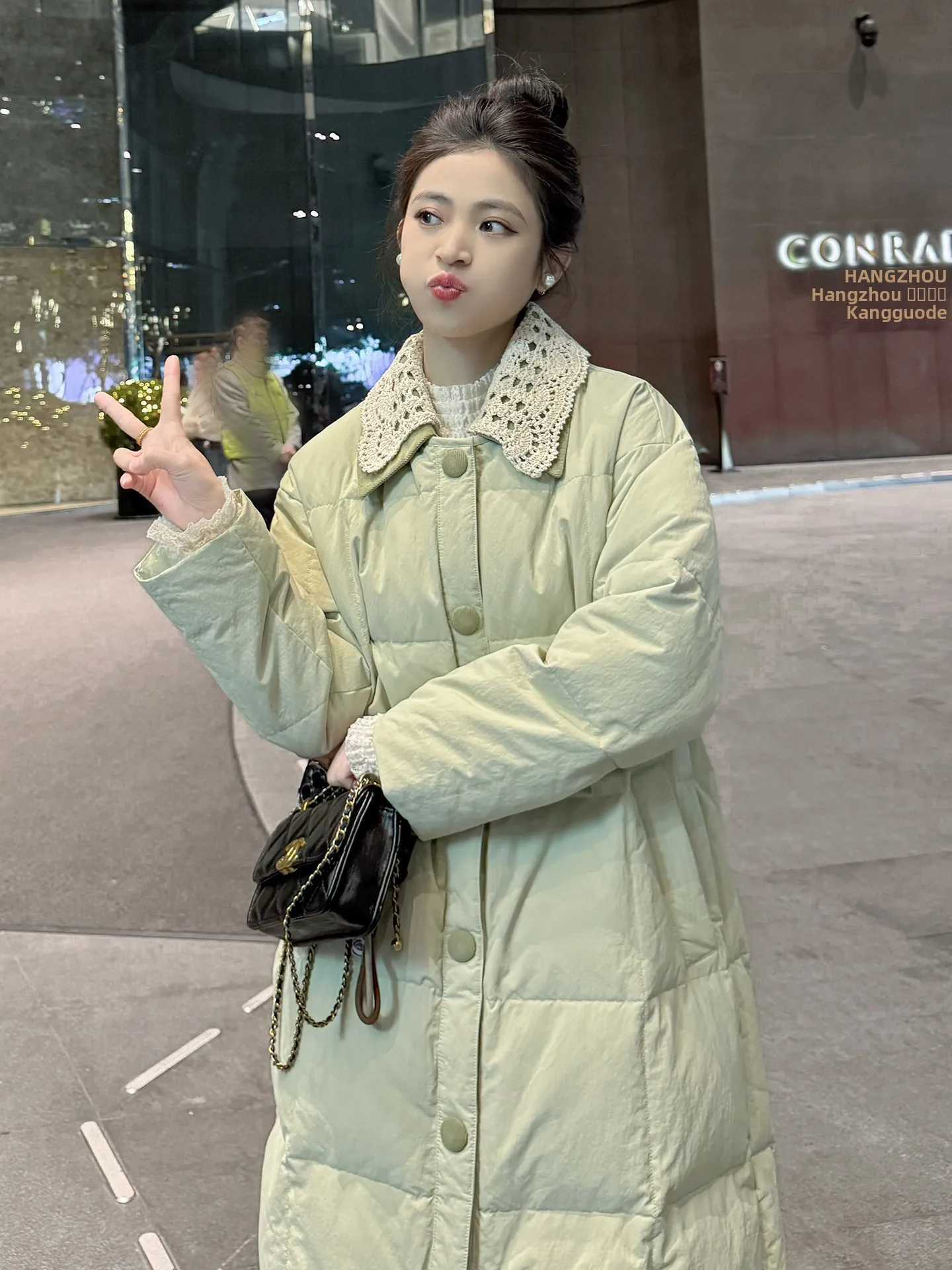 

Winter New Sle Detachable Lace Collar Du down Jaet Long Over-Knee Women's Coat Warm Casual Loose Fit Polyester Fabric