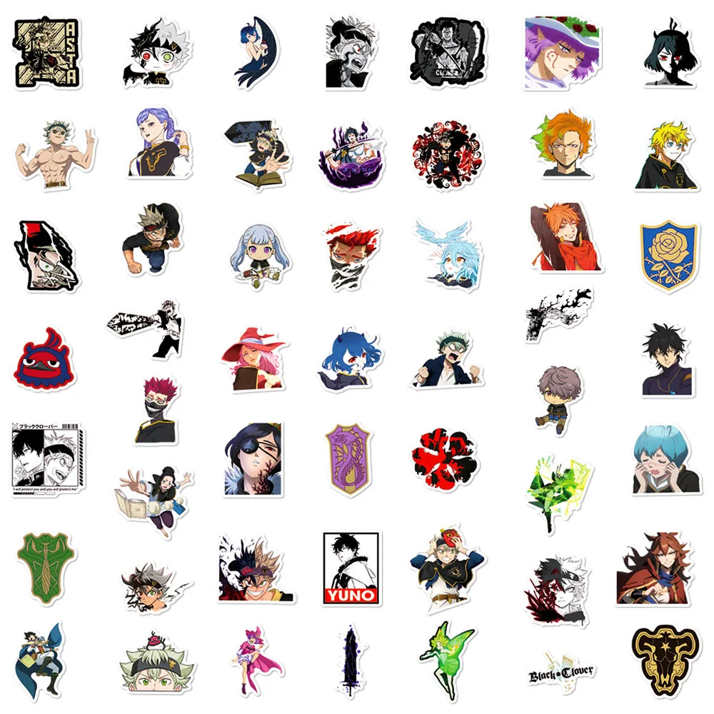 50pcs Cartoon Black Clover Series Graffiti Stickers Suitable for Helmets Desktop Wall Decoration DIY Sticker Pack Wholesale