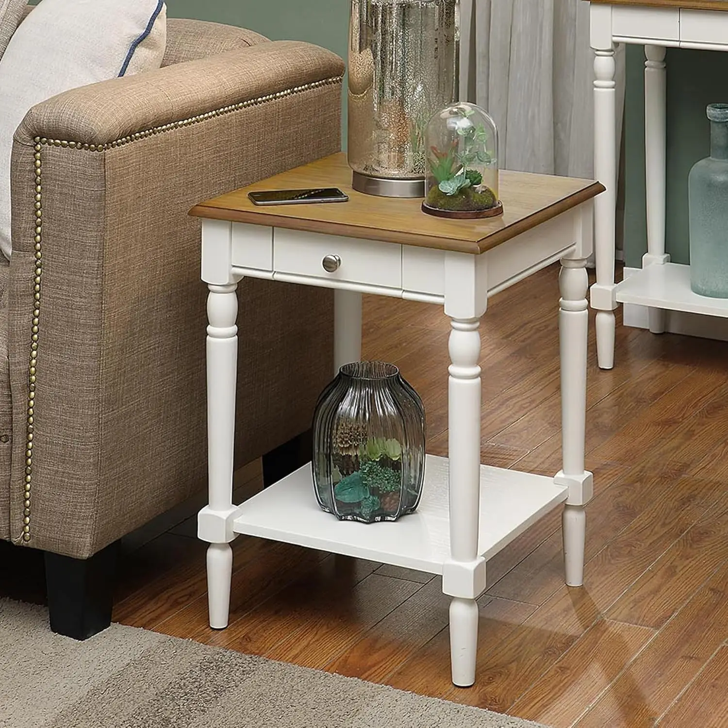 1 Drawer End Table with Shelf, Driftwood/White