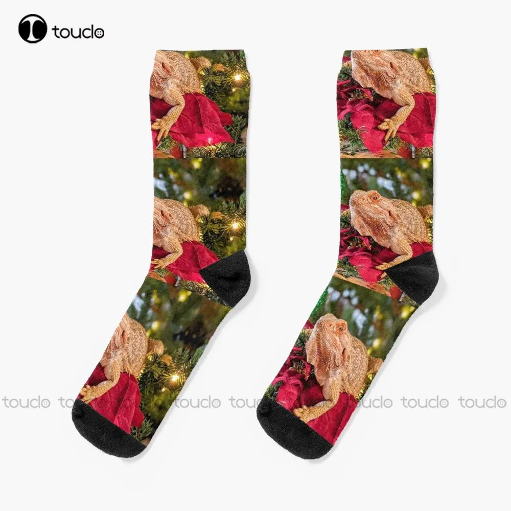 Bearded Dragon In Christmas Tree Socks Cozy Socks Personalized Custom Unisex Adult Teen Youth Socks 360° Digital Print Cartoon