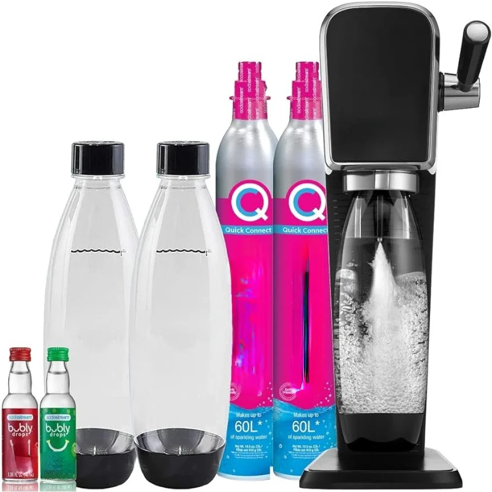 Art Sparkling Water Maker Bundle (Black), with CO2, DWS Bottles, and Bubly Drops Flavors