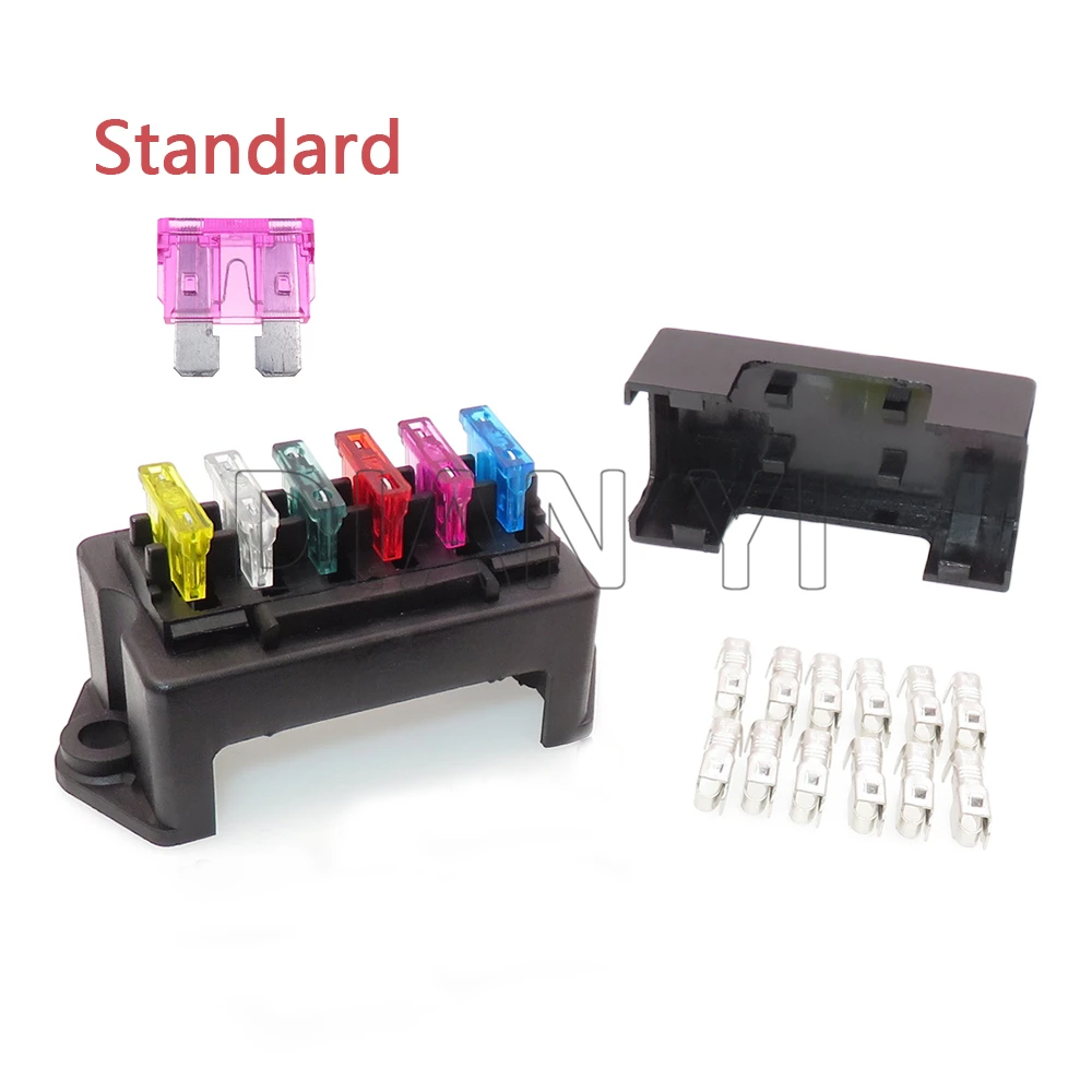 1 Set 6 Way AC Assembly Medium Standard Middle Blade Type Fuse Holder with 12pcs Terminals for Car Automobile Electromobile