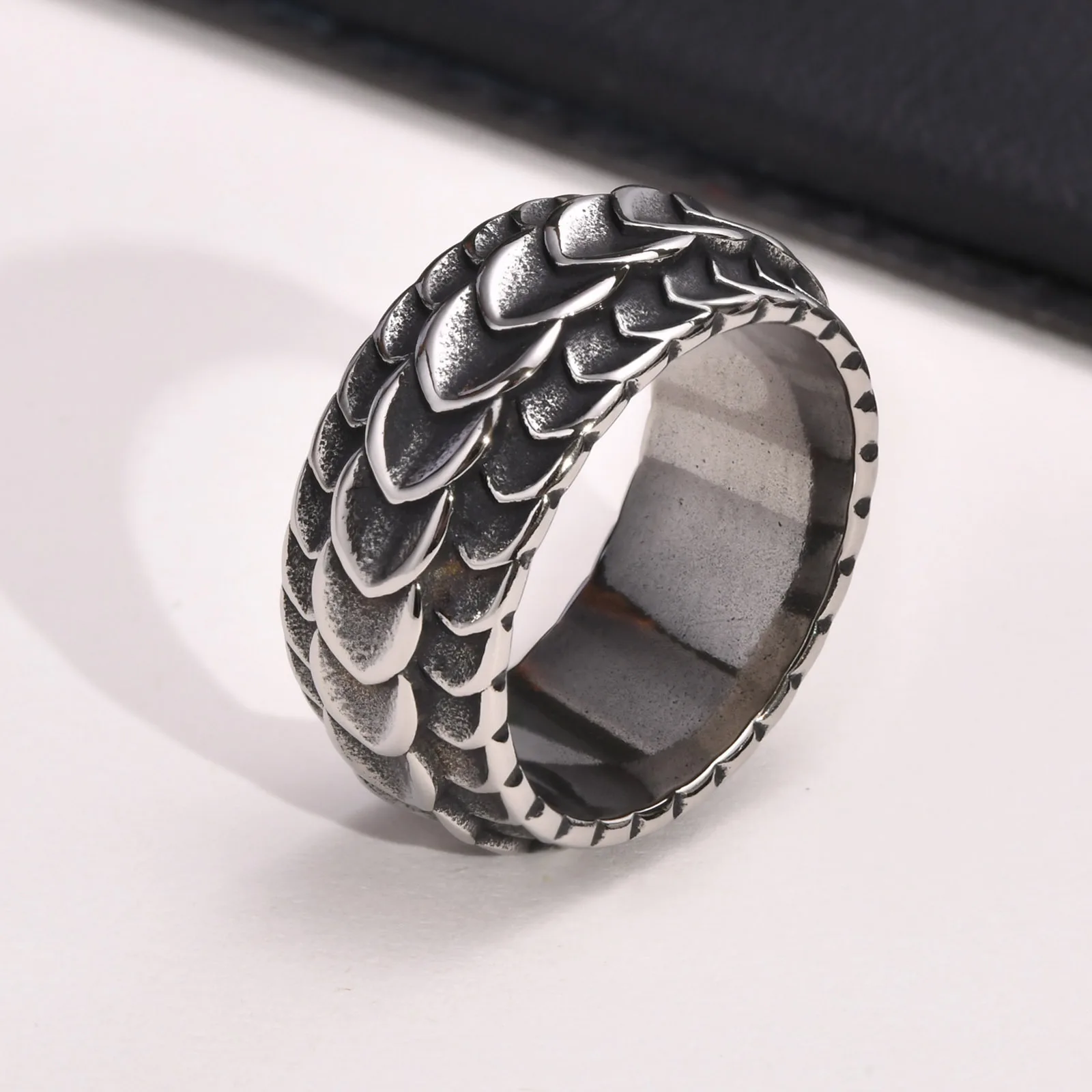 Männer Ringe, Drachen Skala Ring, Edelstahl Ring Nordischen Viking Drachen Wirbelsäule Ring, Männer Wedding Band