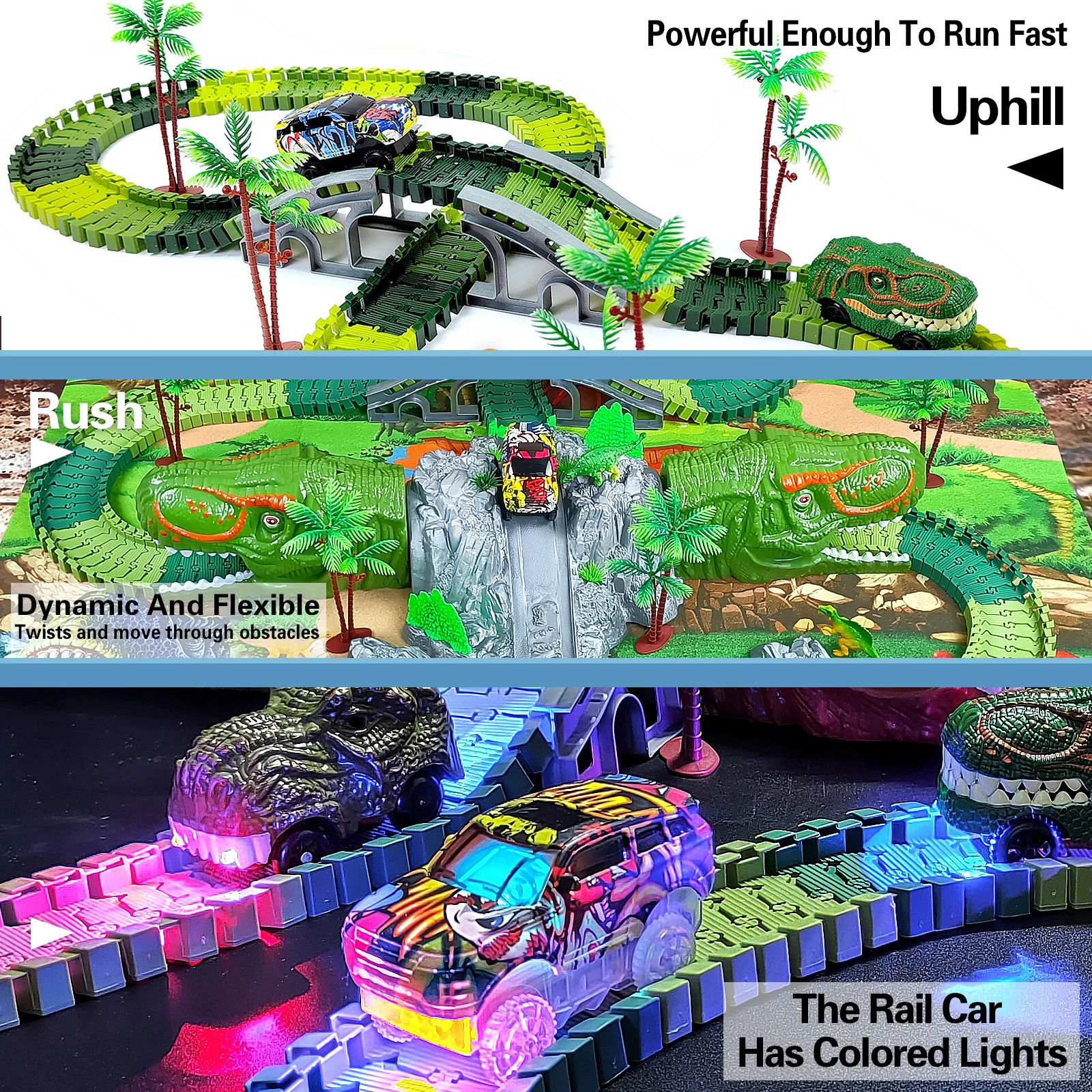 Dinosaur Race Car Track Toys Create Dinosaur World Road Race Flexible Tracks Gift for Kids Ages 3 4 5 6 +Year Old Boys Girls