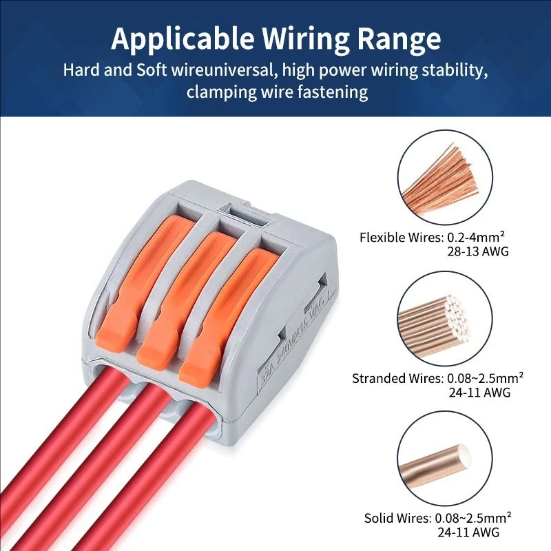 Quick Lever Wire Connector 2 3 5 Ports Compact Splicing Terminal Block Fast and Stable Connection Push in Type 0.08-4mm²