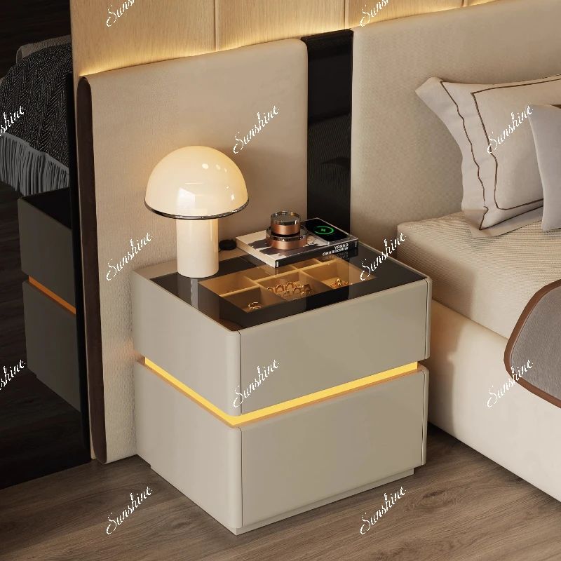 

Italian minimalist bedside table with lamp jewelry locker light luxury high