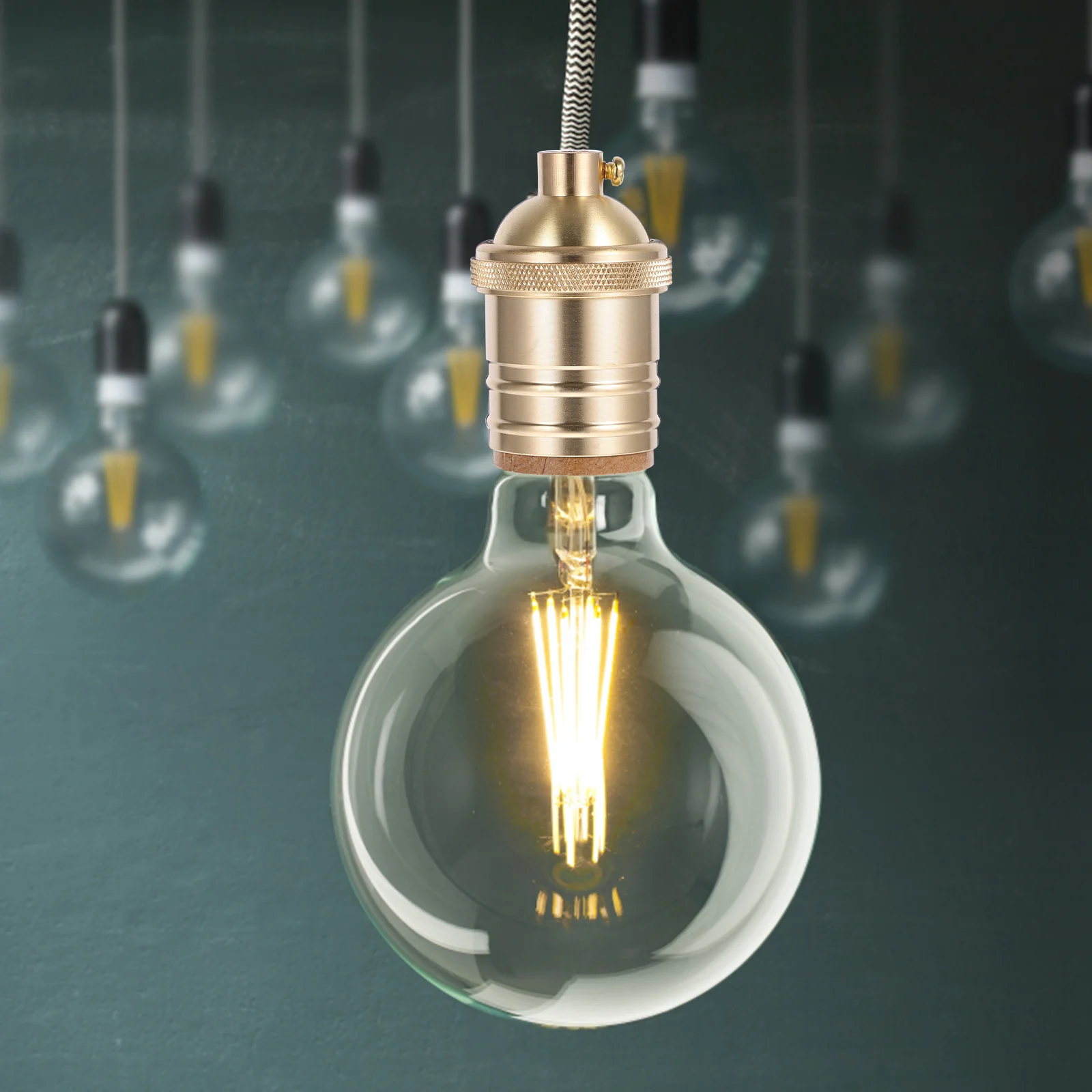 

Copper Retro Lamp Socket E26 E27 Screw-in Vintage Light Bulb Holder Lock-Wire Secure Lamp Accessory Light Socket