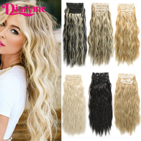 4pcs/set Curly Hair Extensions Synthetic Long Water Wave Hairstyle Blonde Black Hairpieces Heat Resistant False Clip-in Hair Ext