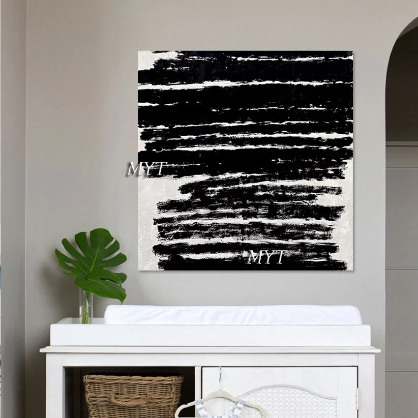 Concise Style Modern Abstract Oil Painting Black White Cheap Canvas Artwork Hotel Wall Pictures Home Decoration Accessories