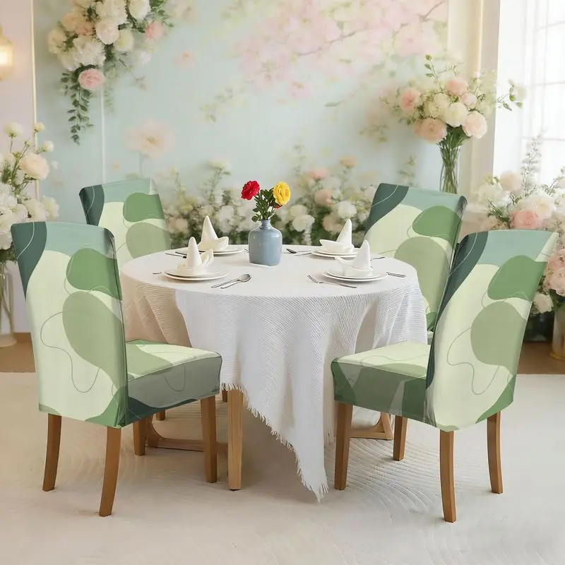 

Набор чехлов для обеденных стульев с плоским принтом, эластичные, с абстрактным зеленым геометрическим узором неправильной формы, чехол для стула