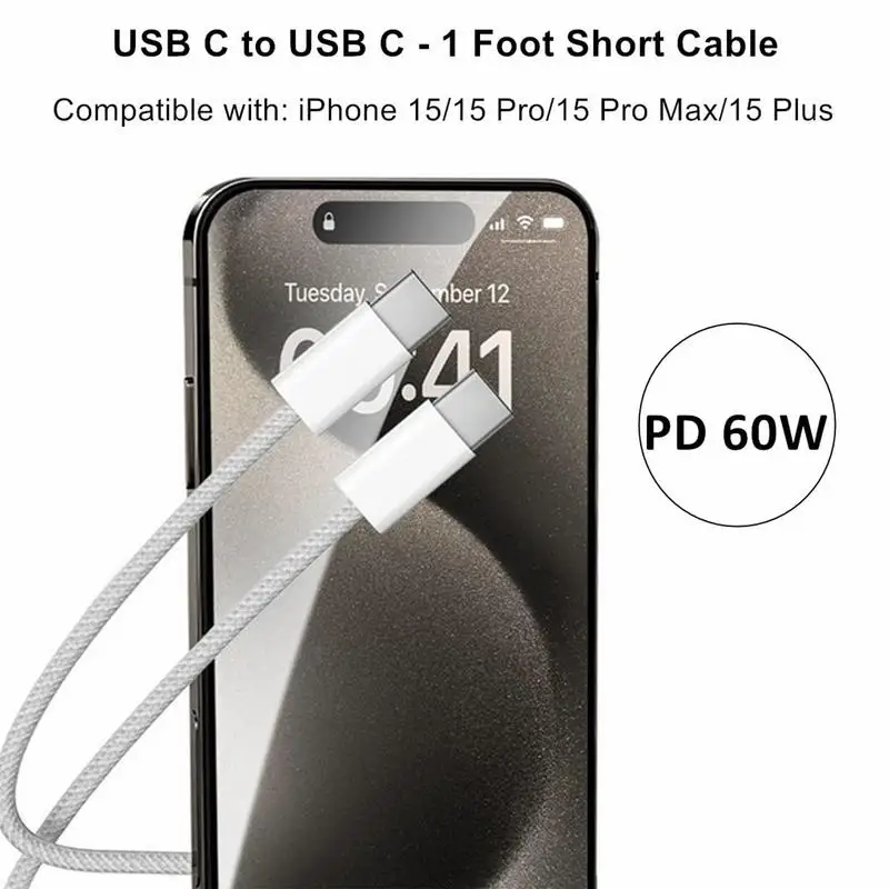 كابل شحن سريع مضفر ، شاحن من النوع C ، نايلون متين ، خالي من الخيوط المدمجة ، شحن سريع ، 60 واط ، سرعة مبس