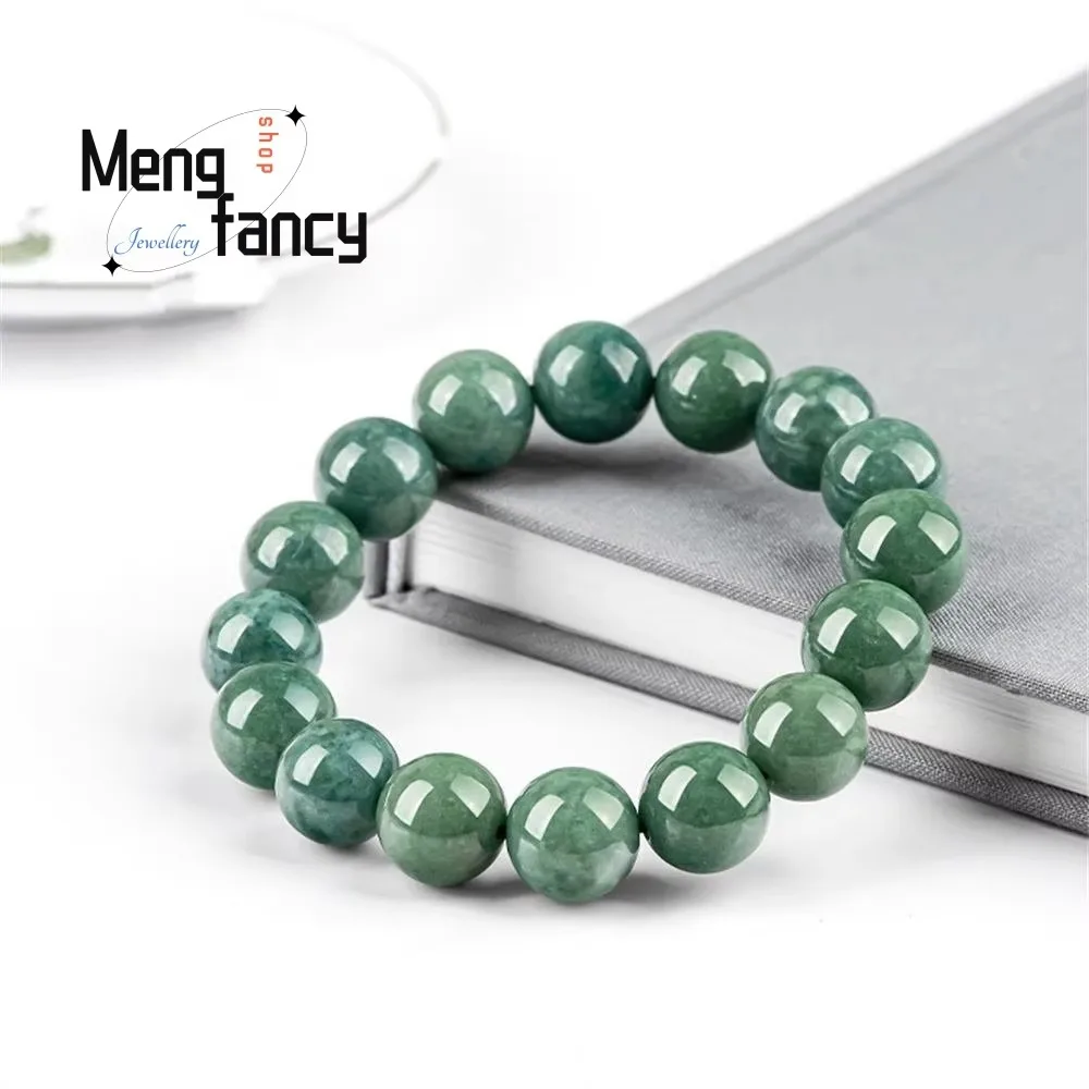 

Natural A-goods Jadeite Deep Bean Green Icy Round Bead Beaded Bracelet Simple Personalized Fashion Couple Jewelry Holiday Gift