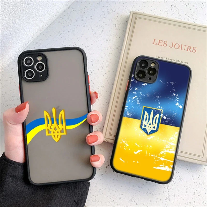 For iPhone 13 14 15 Pro Max Ukraine Flag Badge Phone Case For iPhone 11 12 Pro Max 13 Mini X XS Max XR 7 8 Plus Clear Hard Cover