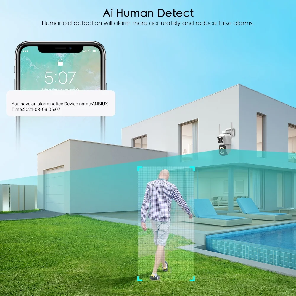 LLSEE 4K 8MP 10X Zoom Wireless WIFI Outdoor Security Camera Bidirectional Communication and AI Alarm Mobile Tracking Waterproof