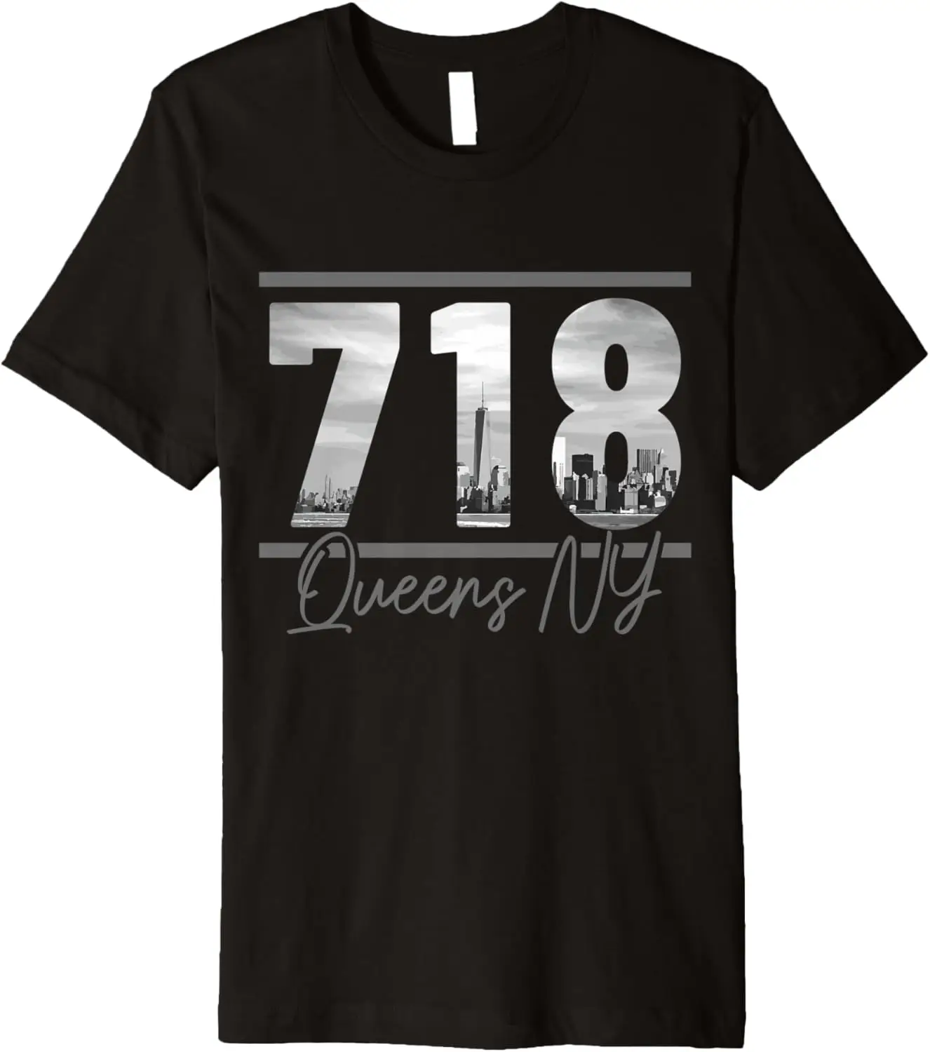 New York City 718 Area Code Skyline Queens NY NYC Vintage Premium T-Shirt