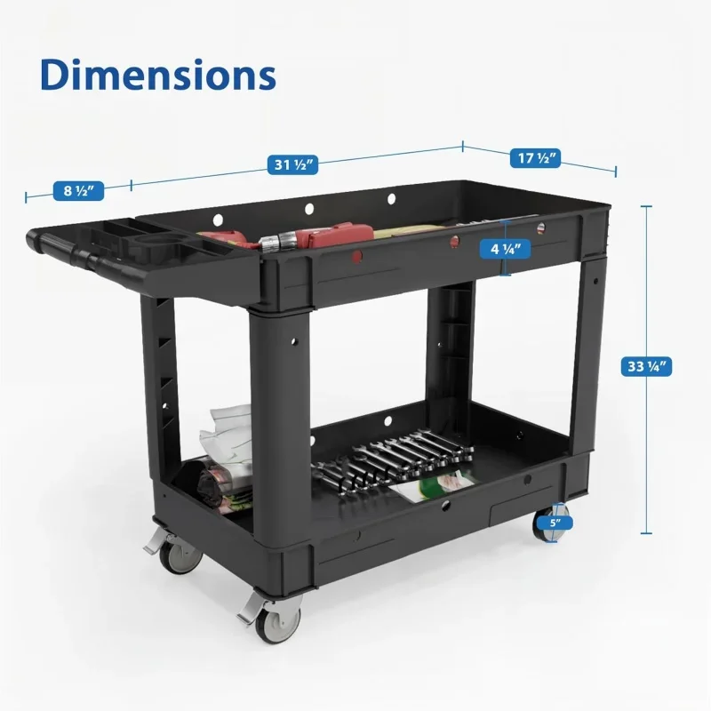 Commercial Grade 2 Shelf Utility Cart with Wheels - Rolling Cart, Heavy Duty Service Push Cart Business Warehouse Offic