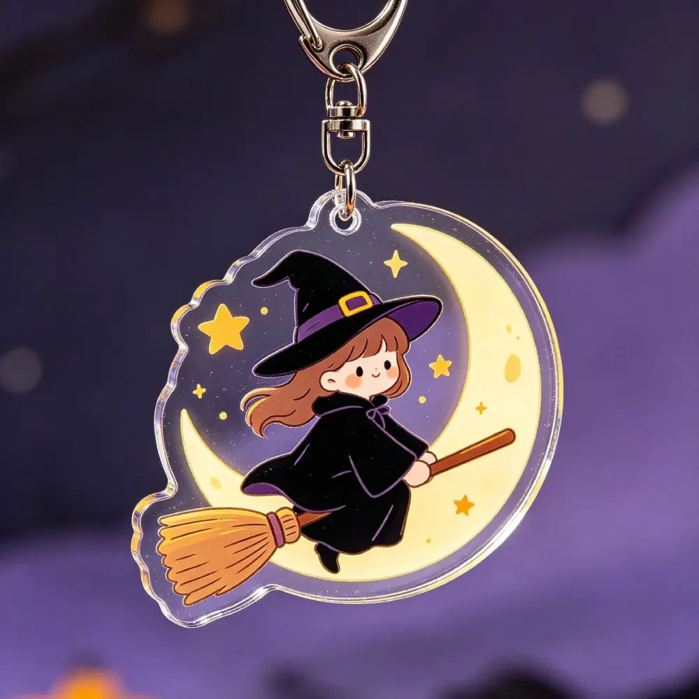 Halloween Haunted House Acrylic Keychain Spooky Black Cat Pumpkin Bat Key Ring Bag Charm Pendant Horror Holiday Party Decoration - view 2