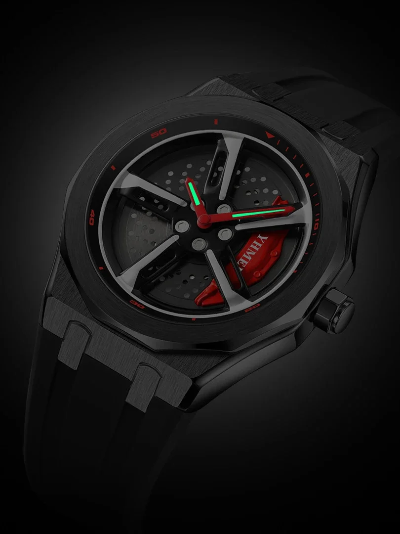 Rotation Dial Men Quartz Watch Car Wheel Rim Hub Reloj Black Red Clock Male Luxury Sports Man New Conceptual Rotating Wristwatch