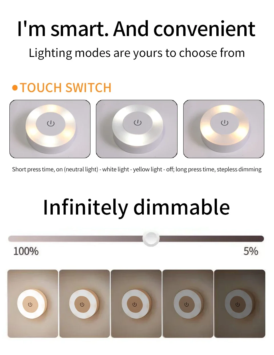 LED Touch Glow Night Light For Baby Room Bedroom Bathroom Nighttime Eye Care Lamp 3 Color Adjustable Rechargeable Cabinet Lights