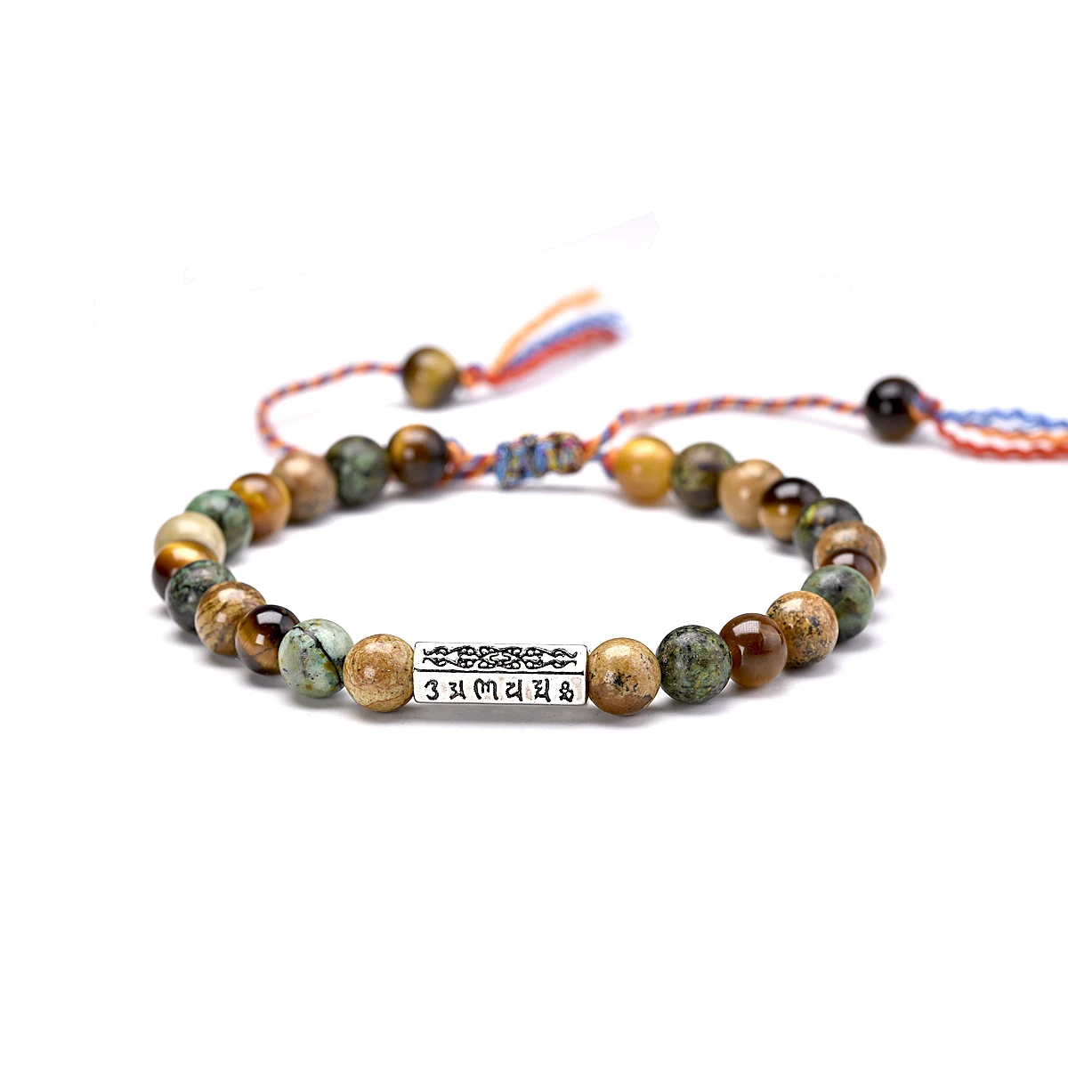 Tibetan Buddha Red Rope OM Six Character Charm Bracelet 6MM Natural Stone Beads Tiger Eye Stone Men Women