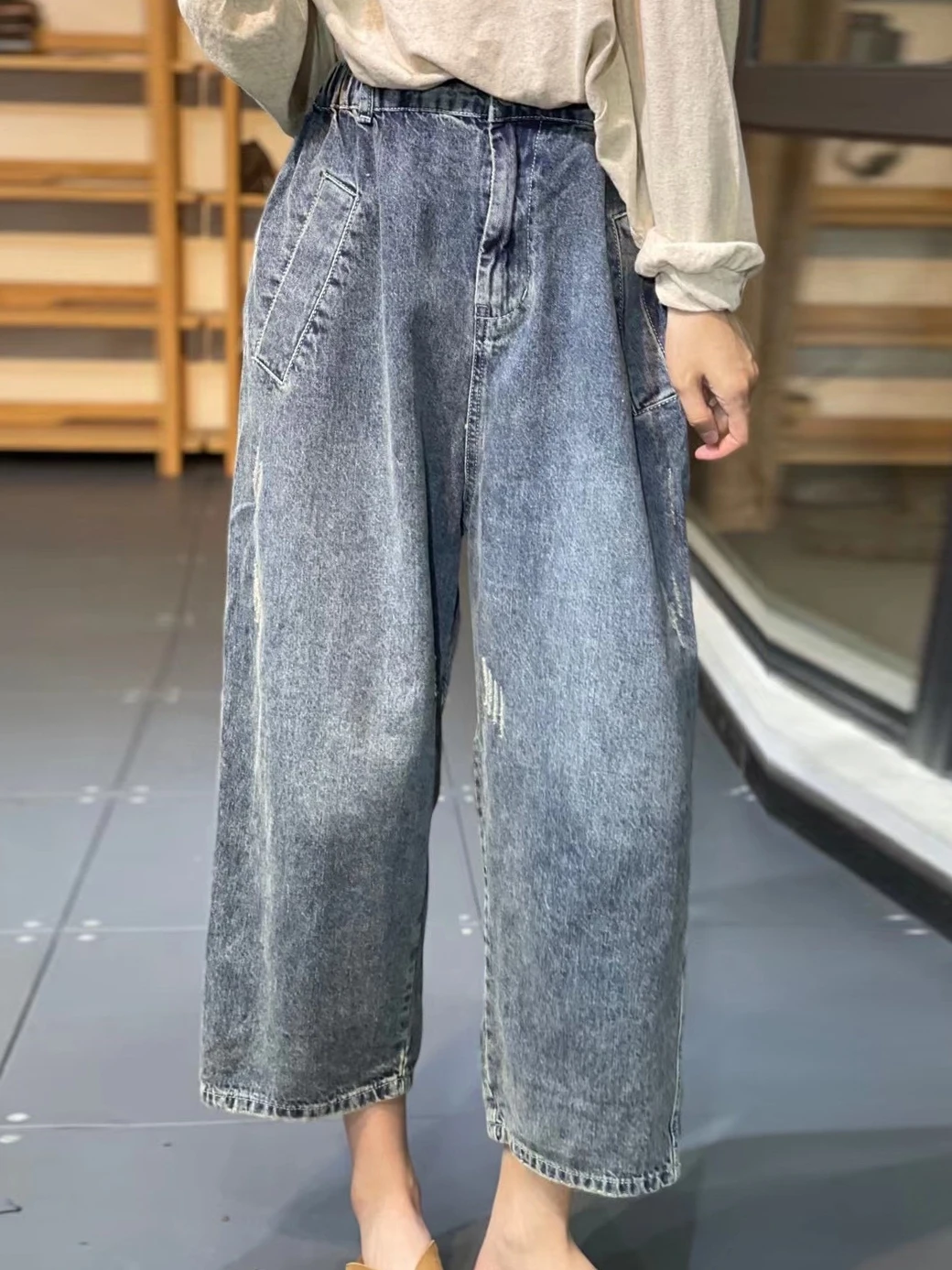 

Джинсы женские с высокой талией, свободного кроя, длиной до щиколотки, летние, новые, утягивающие, в стиле «папиных» брюк, европейский стиль, деним