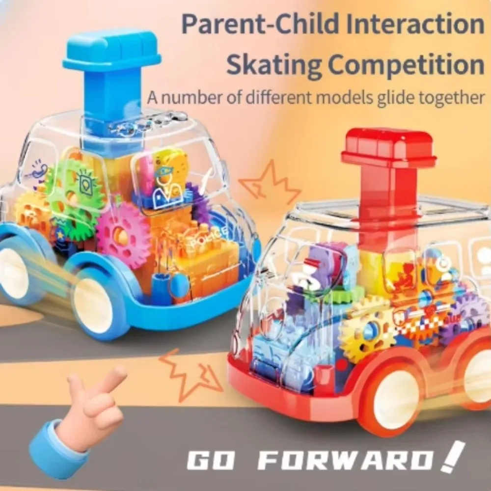 Cartoon Trasparente Gear Car Toy Inertia Scivolo con rotaie Lnertia Pull-back Cars Giocattoli interattivi per bambini Press Car