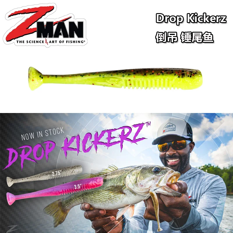 

American ZMAN Drop KickerZ Floating Water Bite Resistant Hammer Tail Fish T Tail Soft Bait Ned Inverted Lead Head Hook